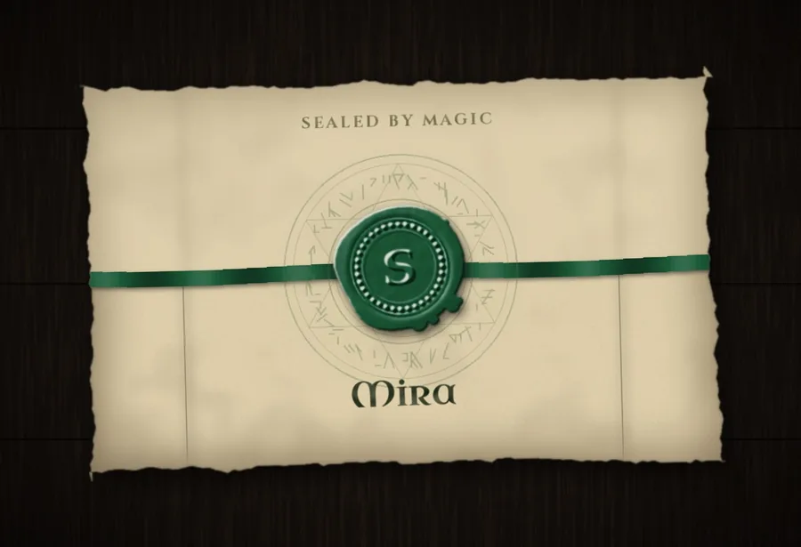 A sealed Fantasy & Magic letter addressed to Mira, marked “Sealed by Magic”.